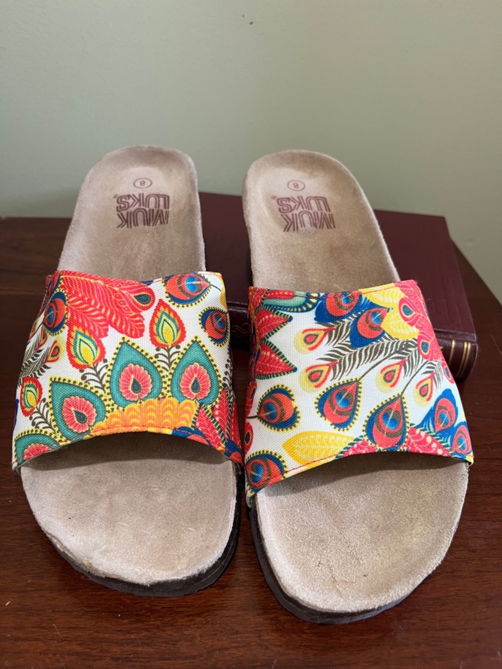 Muk Luks Multicolor Peacock-Print Slide Mules